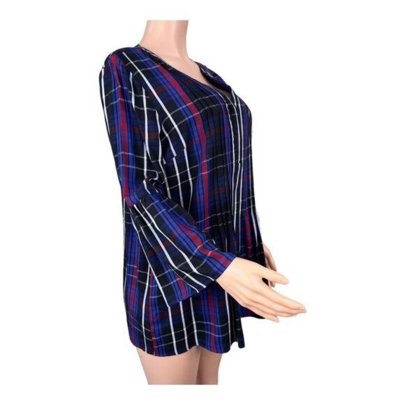 New Directions 100%Rayon Colorful Plaid Loose Fit Flowy Tunic Top Women’s SZ L - Picture 16 of 16